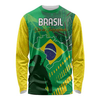 Custom Brazil Happy Independence Day Long Sleeve Shirt Cristo Redentor Flag Style - Wonder Print Shop