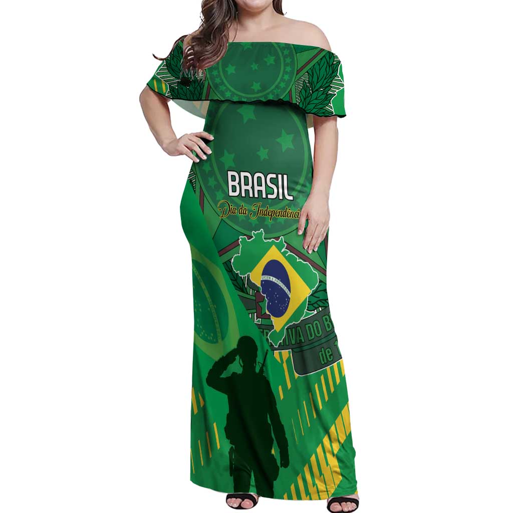 Custom Brazil Happy Independence Day Off Shoulder Maxi Dress Cristo Redentor Flag Style - Wonder Print Shop