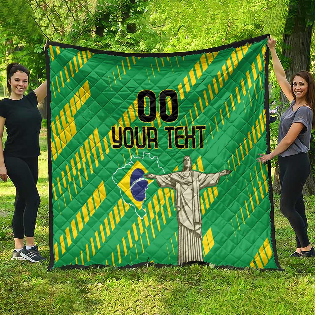 Custom Brazil Happy Independence Day Quilt Cristo Redentor Flag Style - Wonder Print Shop