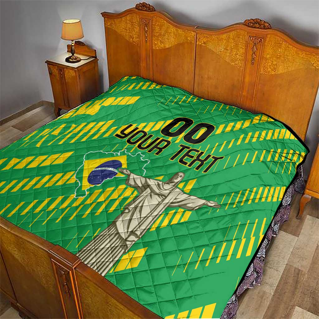 Custom Brazil Happy Independence Day Quilt Cristo Redentor Flag Style - Wonder Print Shop