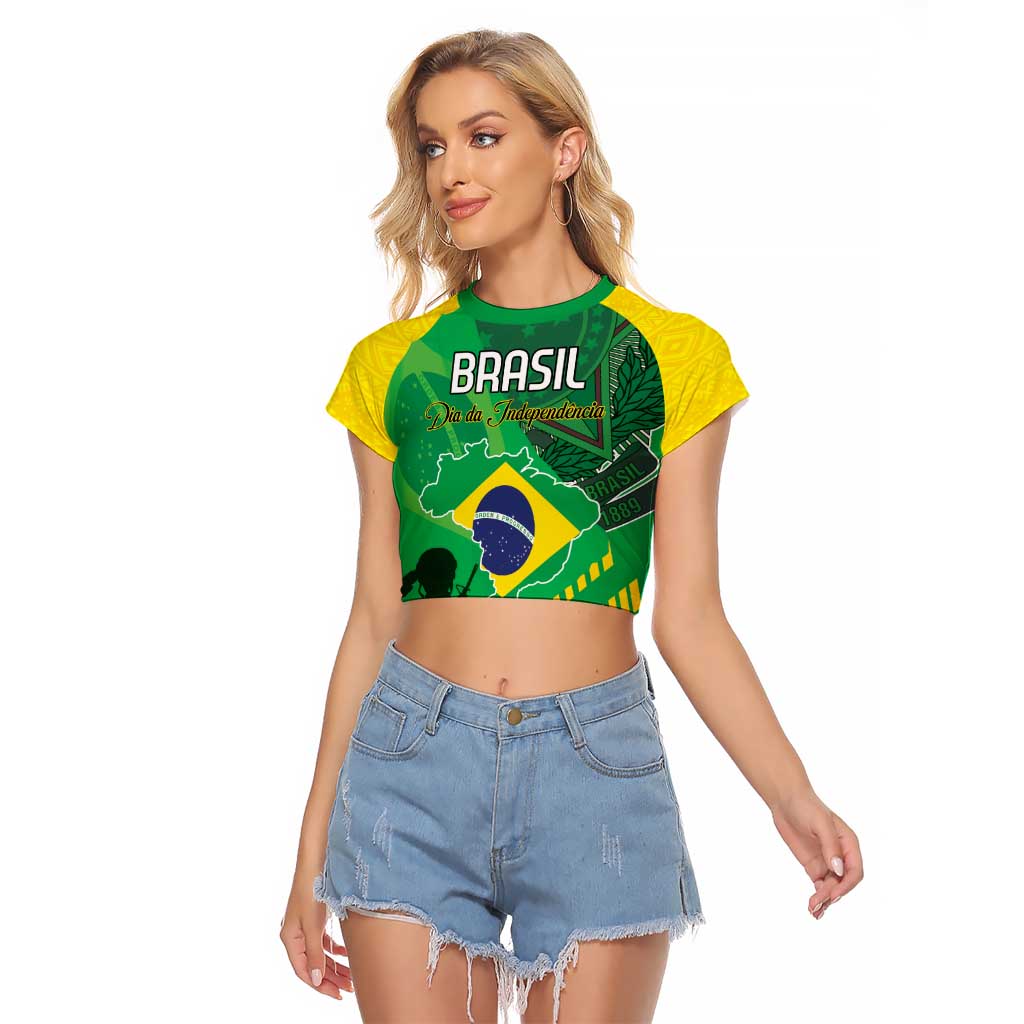 Custom Brazil Happy Independence Day Raglan Cropped T Shirt Cristo Redentor Flag Style - Wonder Print Shop