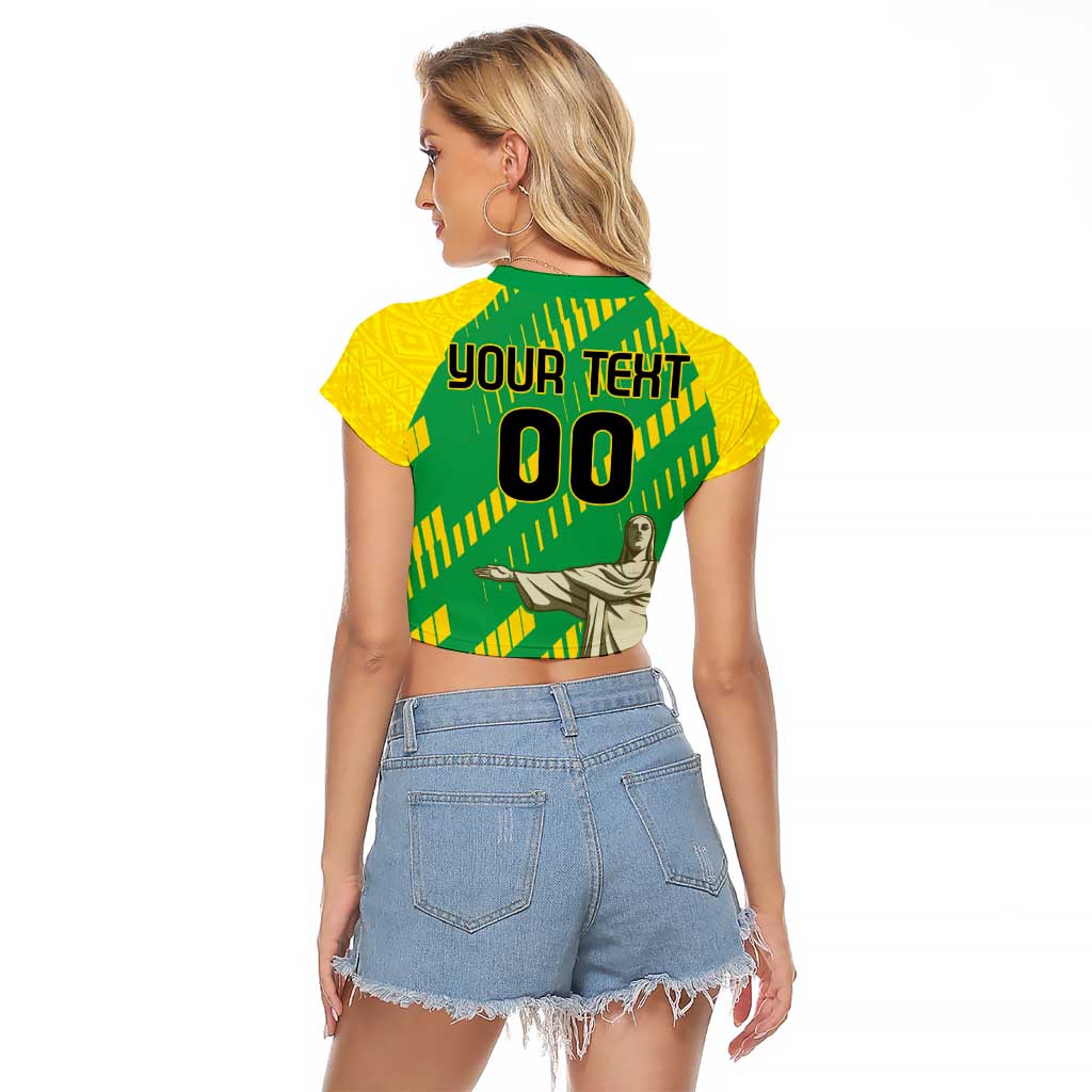 Custom Brazil Happy Independence Day Raglan Cropped T Shirt Cristo Redentor Flag Style - Wonder Print Shop
