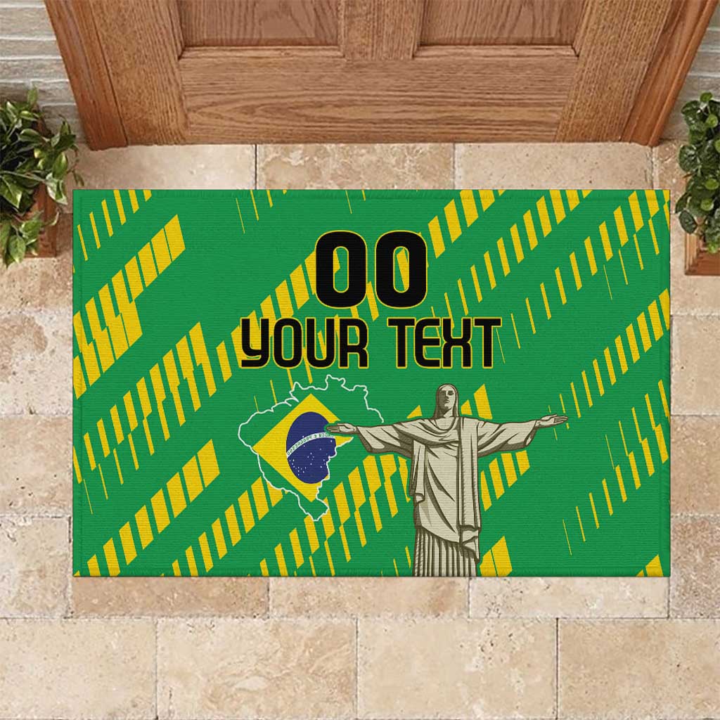 Custom Brazil Happy Independence Day Rubber Doormat Cristo Redentor Flag Style - Wonder Print Shop