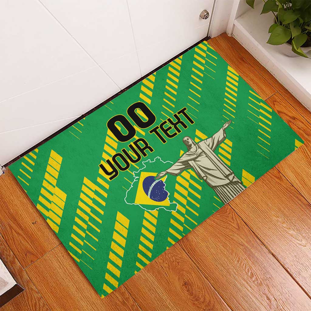 Custom Brazil Happy Independence Day Rubber Doormat Cristo Redentor Flag Style - Wonder Print Shop