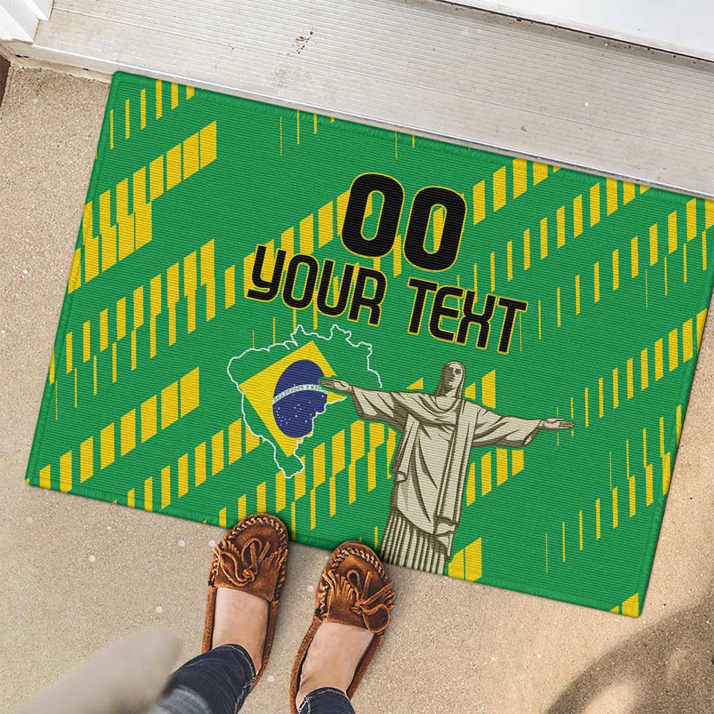 Custom Brazil Happy Independence Day Rubber Doormat Cristo Redentor Flag Style - Wonder Print Shop