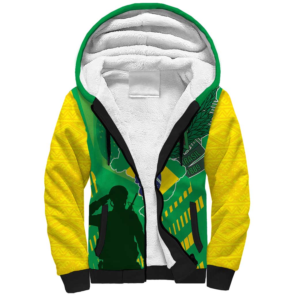 Custom Brazil Happy Independence Day Sherpa Hoodie Cristo Redentor Flag Style - Wonder Print Shop