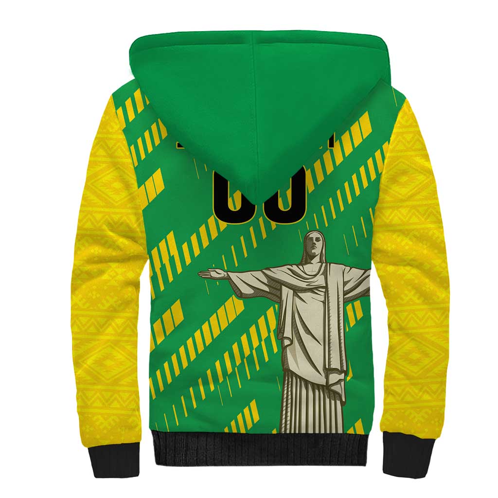 Custom Brazil Happy Independence Day Sherpa Hoodie Cristo Redentor Flag Style - Wonder Print Shop