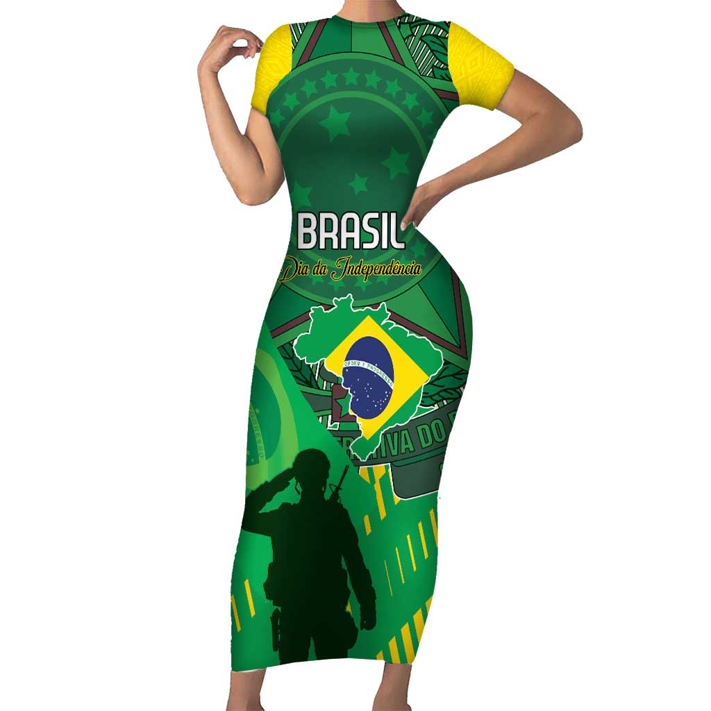 Custom Brazil Happy Independence Day Short Sleeve Bodycon Dress Cristo Redentor Flag Style - Wonder Print Shop