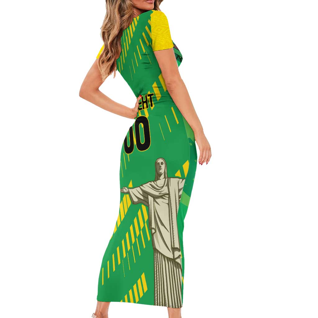 Custom Brazil Happy Independence Day Short Sleeve Bodycon Dress Cristo Redentor Flag Style - Wonder Print Shop