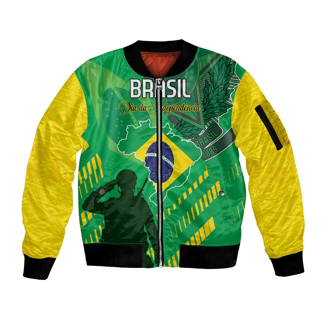 Custom Brazil Happy Independence Day Sleeve Zip Bomber Jacket Cristo Redentor Flag Style - Wonder Print Shop