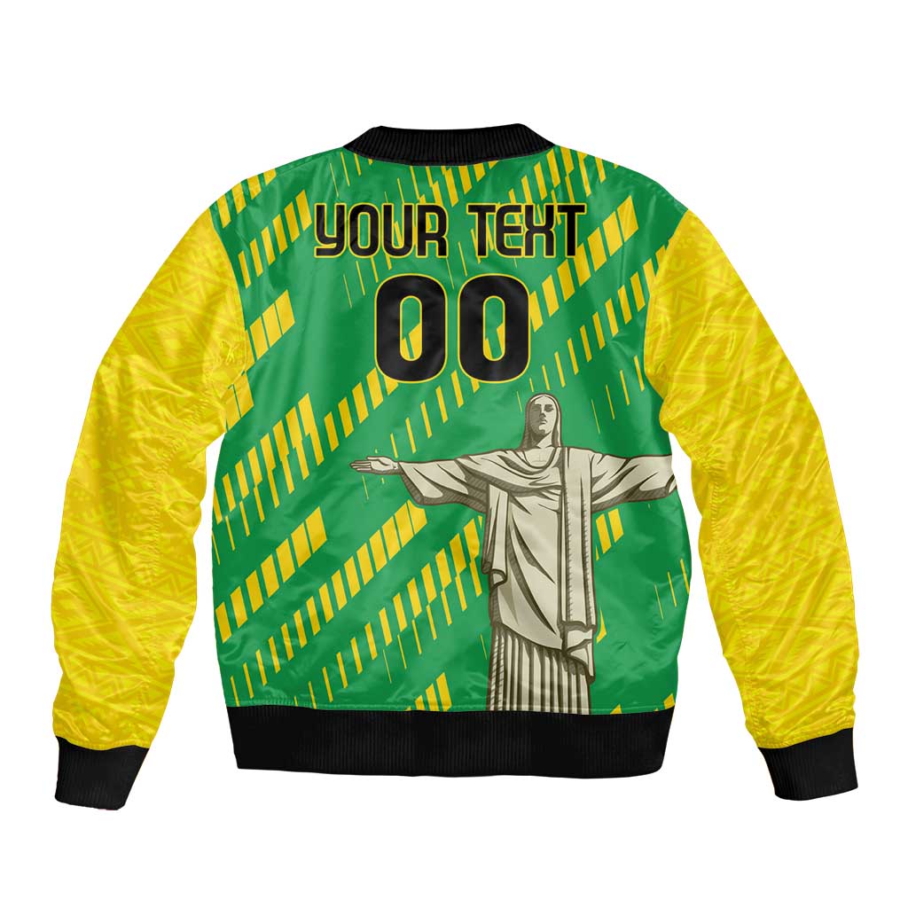 Custom Brazil Happy Independence Day Sleeve Zip Bomber Jacket Cristo Redentor Flag Style - Wonder Print Shop