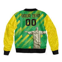 Custom Brazil Happy Independence Day Sleeve Zip Bomber Jacket Cristo Redentor Flag Style - Wonder Print Shop