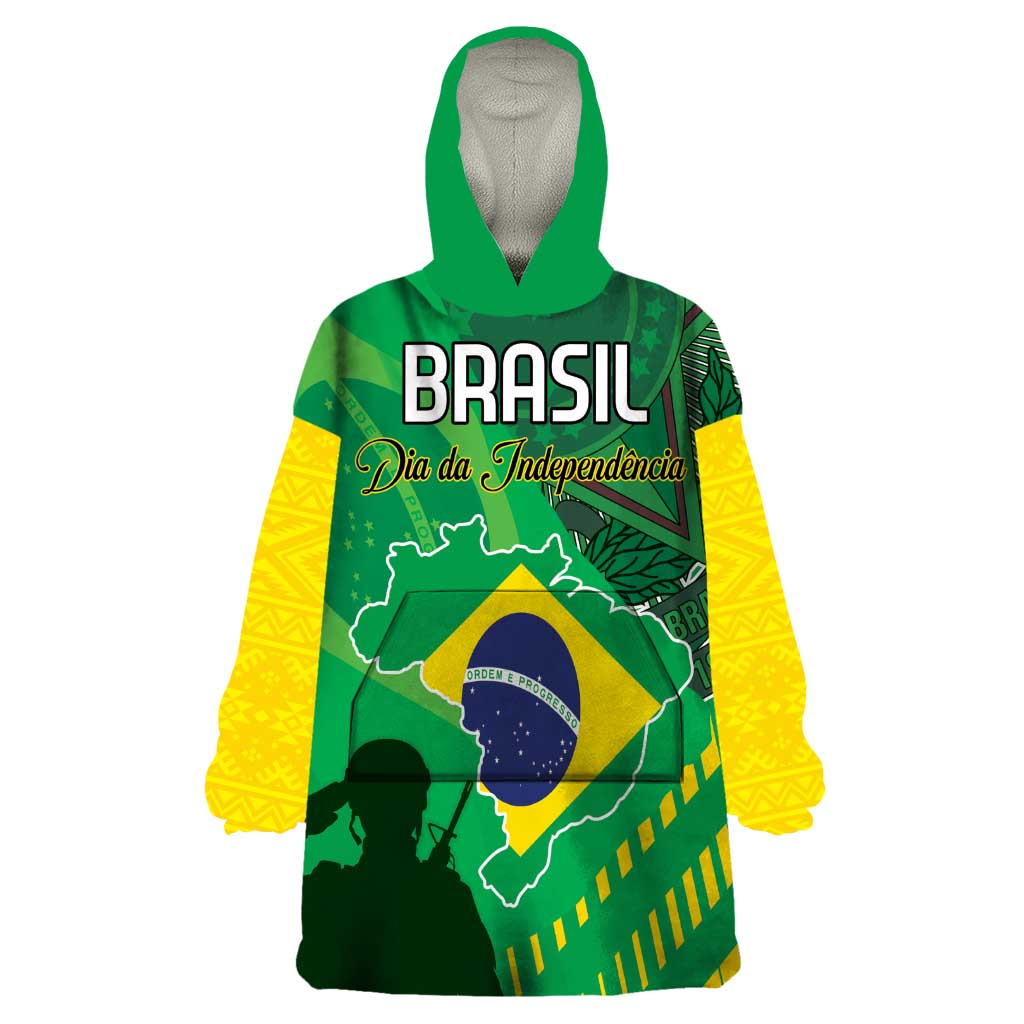 Custom Brazil Happy Independence Day Wearable Blanket Hoodie Cristo Redentor Flag Style - Wonder Print Shop