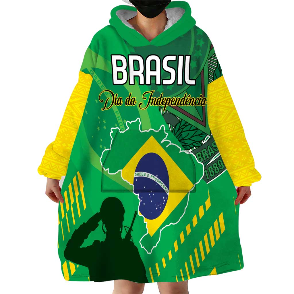 Custom Brazil Happy Independence Day Wearable Blanket Hoodie Cristo Redentor Flag Style - Wonder Print Shop