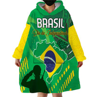 Custom Brazil Happy Independence Day Wearable Blanket Hoodie Cristo Redentor Flag Style - Wonder Print Shop
