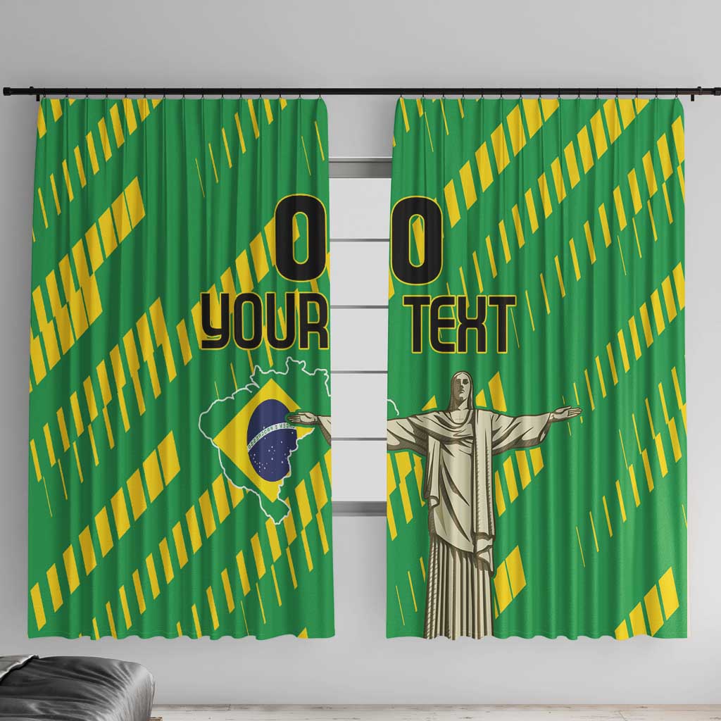 Custom Brazil Happy Independence Day Window Curtain Cristo Redentor Flag Style - Wonder Print Shop