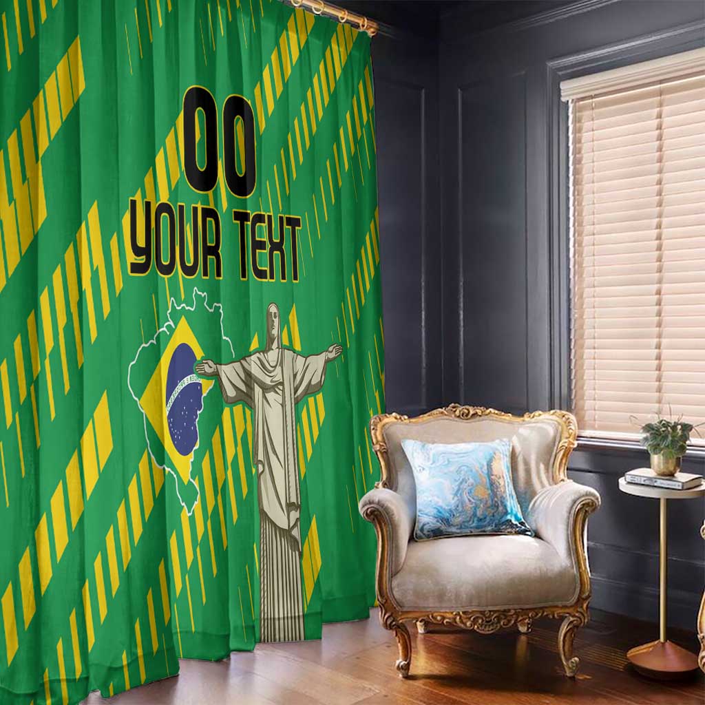 Custom Brazil Happy Independence Day Window Curtain Cristo Redentor Flag Style - Wonder Print Shop