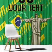Custom Brazil Happy Independence Day Window Curtain Cristo Redentor Flag Style - Wonder Print Shop