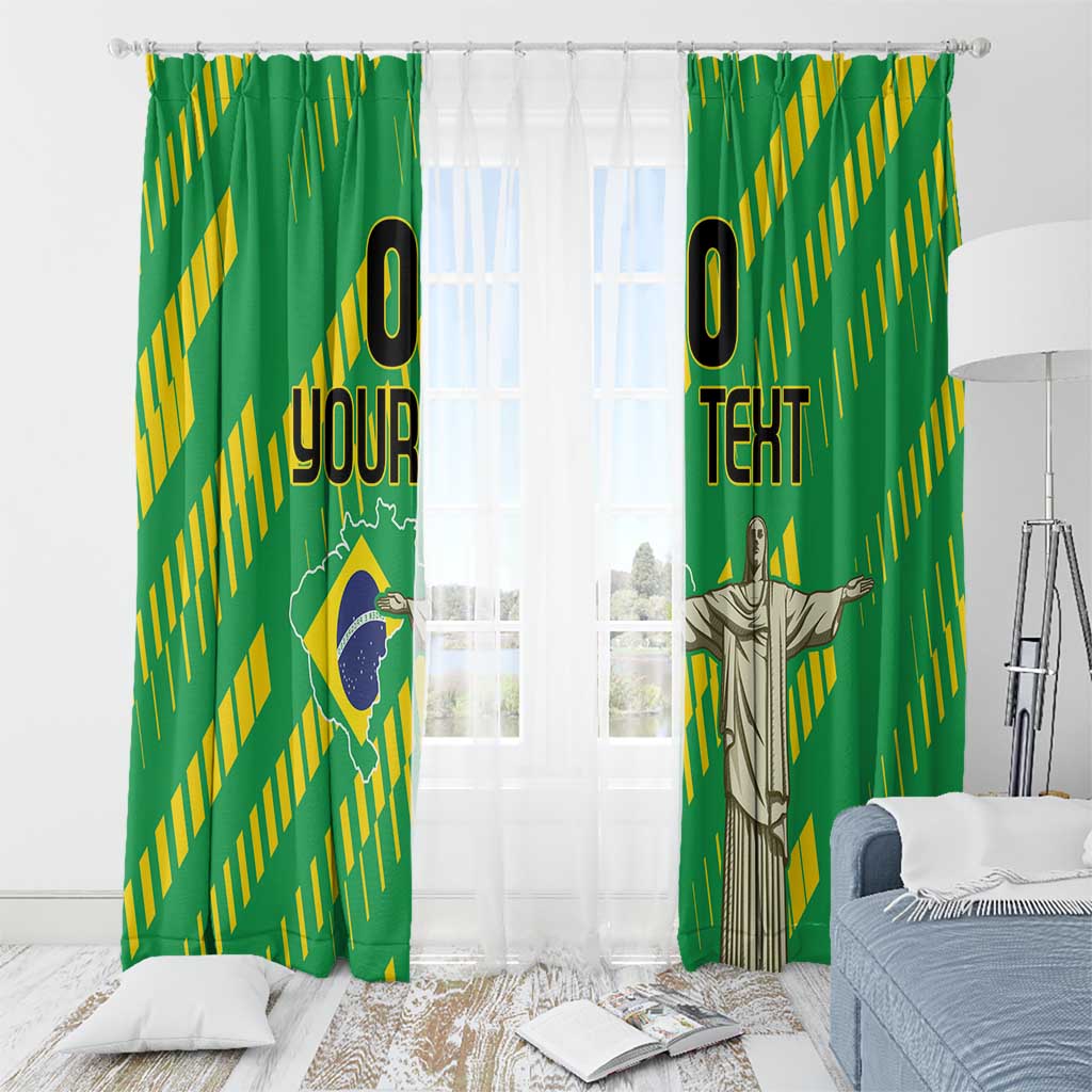 Custom Brazil Happy Independence Day Window Curtain Cristo Redentor Flag Style - Wonder Print Shop