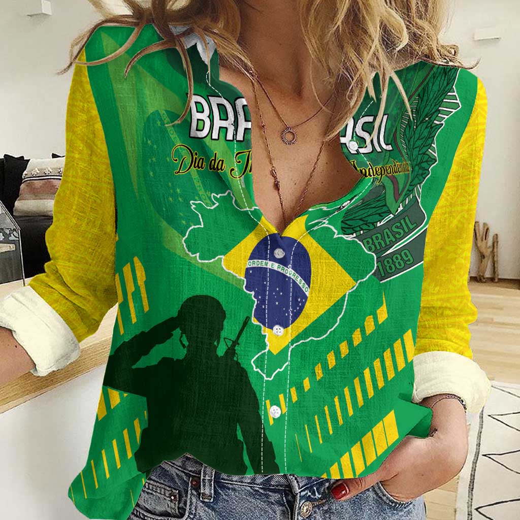 Custom Brazil Happy Independence Day Women Casual Shirt Cristo Redentor Flag Style - Wonder Print Shop