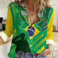 Custom Brazil Happy Independence Day Women Casual Shirt Cristo Redentor Flag Style - Wonder Print Shop