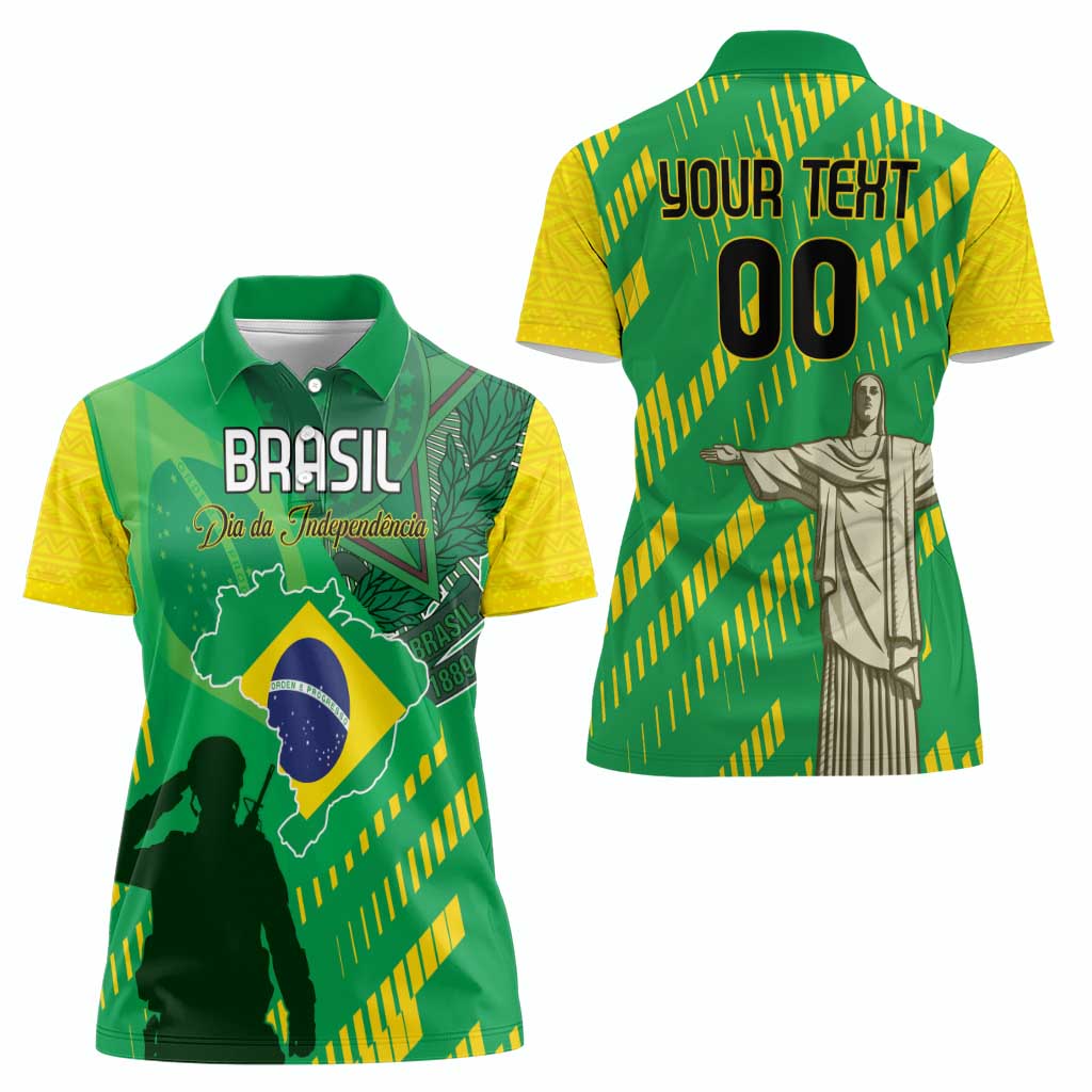 Custom Brazil Happy Independence Day Women Polo Shirt Cristo Redentor Flag Style - Wonder Print Shop