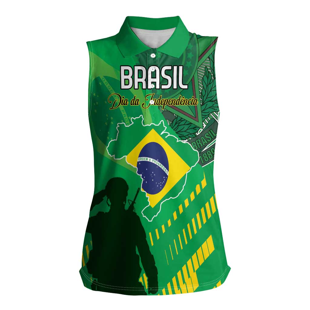 Custom Brazil Happy Independence Day Women Sleeveless Polo Shirt Cristo Redentor Flag Style - Wonder Print Shop