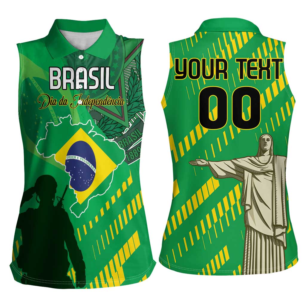Custom Brazil Happy Independence Day Women Sleeveless Polo Shirt Cristo Redentor Flag Style - Wonder Print Shop