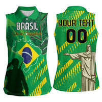 Custom Brazil Happy Independence Day Women Sleeveless Polo Shirt Cristo Redentor Flag Style - Wonder Print Shop