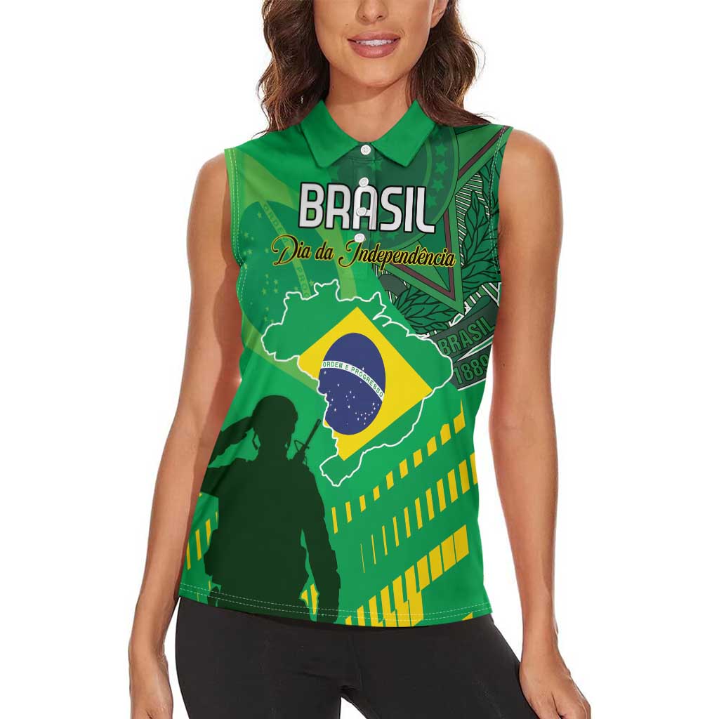 Custom Brazil Happy Independence Day Women Sleeveless Polo Shirt Cristo Redentor Flag Style - Wonder Print Shop