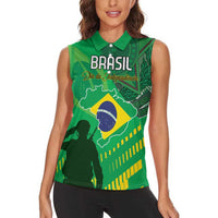 Custom Brazil Happy Independence Day Women Sleeveless Polo Shirt Cristo Redentor Flag Style - Wonder Print Shop
