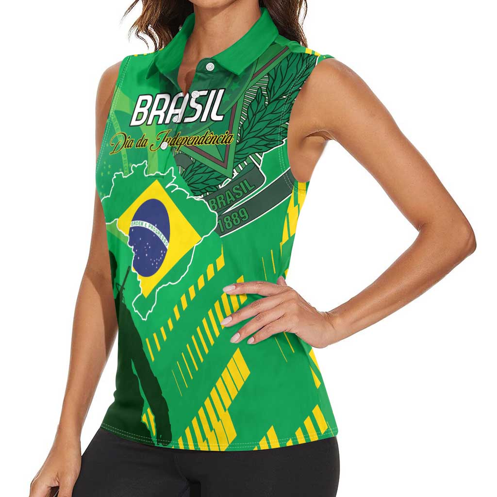 Custom Brazil Happy Independence Day Women Sleeveless Polo Shirt Cristo Redentor Flag Style - Wonder Print Shop