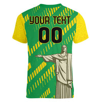 Custom Brazil Happy Independence Day Women V-Neck T-Shirt Cristo Redentor Flag Style - Wonder Print Shop
