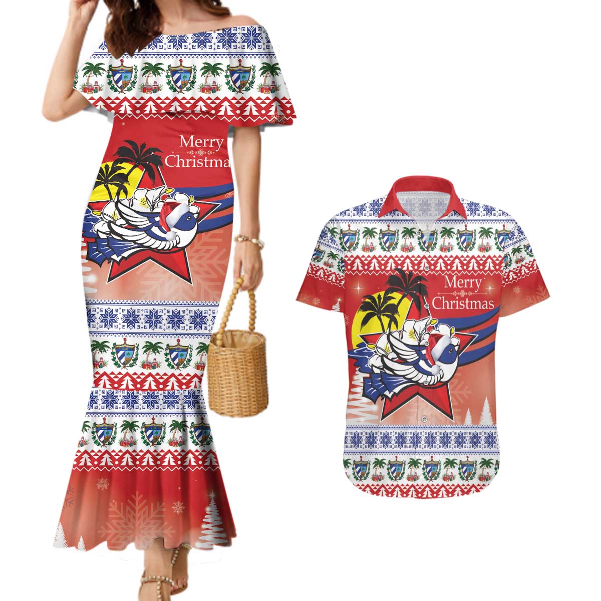 Cuba Cuban Trogon Christmas Couples Matching Mermaid Dress and Hawaiian Shirt Patria o Muerte Venceremos - Wonder Print Shop