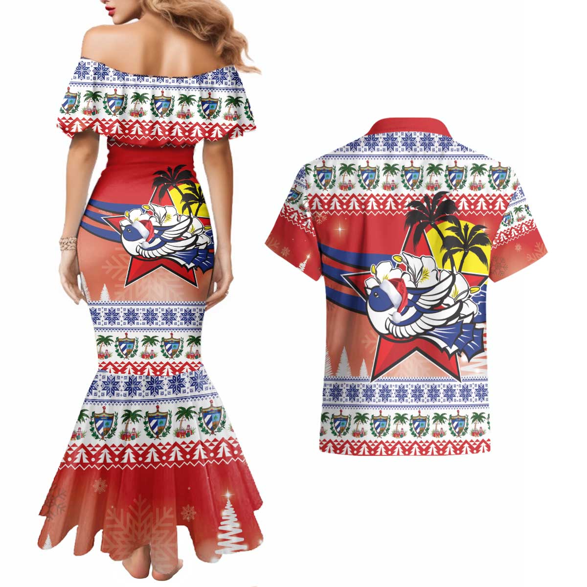 Cuba Cuban Trogon Christmas Couples Matching Mermaid Dress and Hawaiian Shirt Patria o Muerte Venceremos - Wonder Print Shop