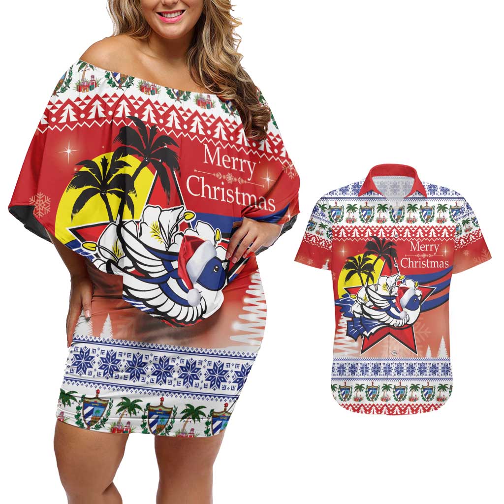 Cuba Cuban Trogon Christmas Couples Matching Off Shoulder Short Dress and Hawaiian Shirt Patria o Muerte Venceremos - Wonder Print Shop
