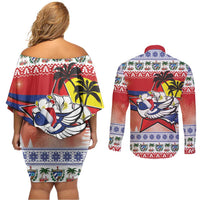 Cuba Cuban Trogon Christmas Couples Matching Off Shoulder Short Dress and Long Sleeve Button Shirt Patria o Muerte Venceremos - Wonder Print Shop