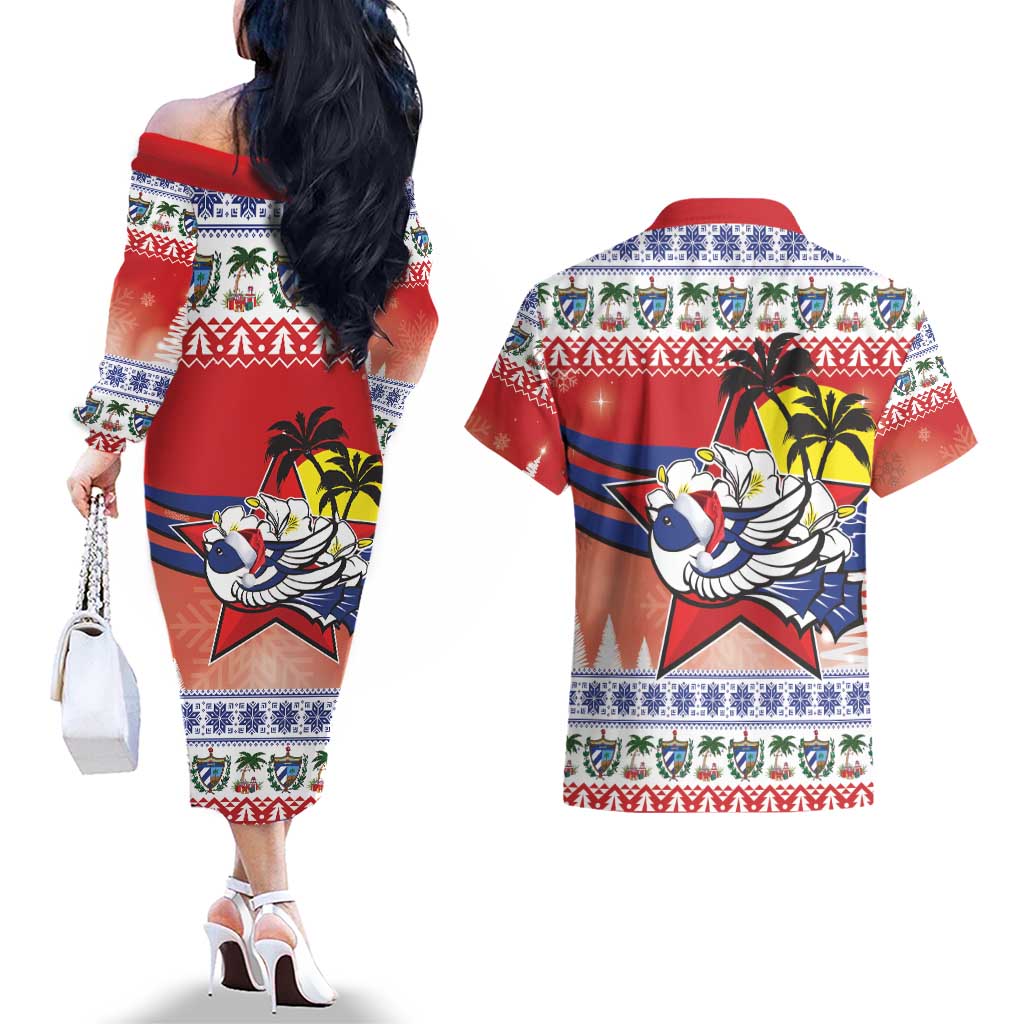 Cuba Cuban Trogon Christmas Couples Matching Off The Shoulder Long Sleeve Dress and Hawaiian Shirt Patria o Muerte Venceremos - Wonder Print Shop