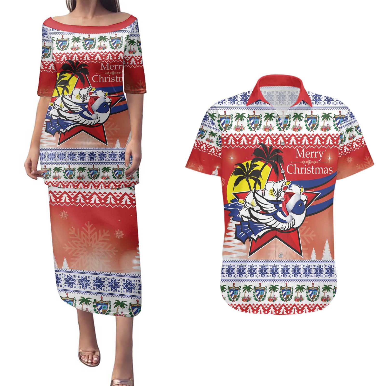 Cuba Cuban Trogon Christmas Couples Matching Puletasi and Hawaiian Shirt Patria o Muerte Venceremos - Wonder Print Shop