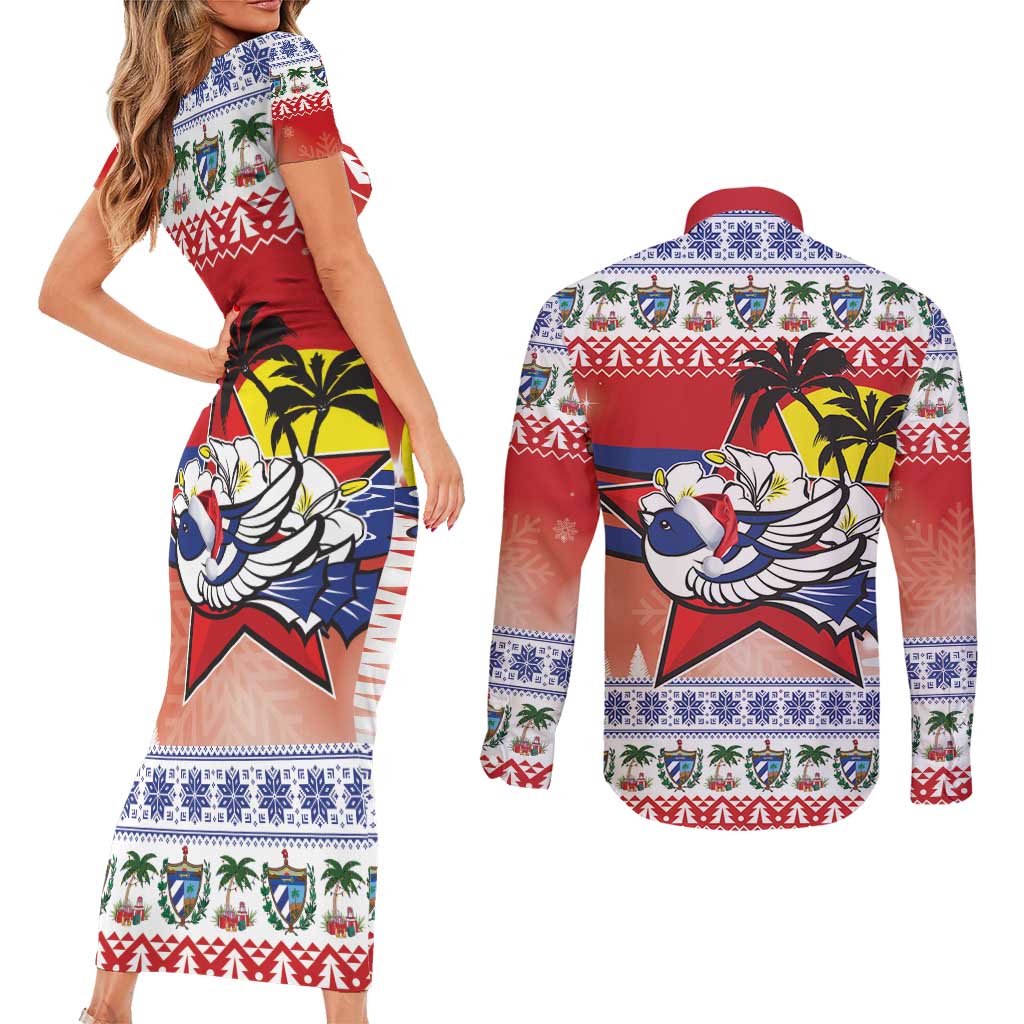 Cuba Cuban Trogon Christmas Couples Matching Short Sleeve Bodycon Dress and Long Sleeve Button Shirt Patria o Muerte Venceremos - Wonder Print Shop