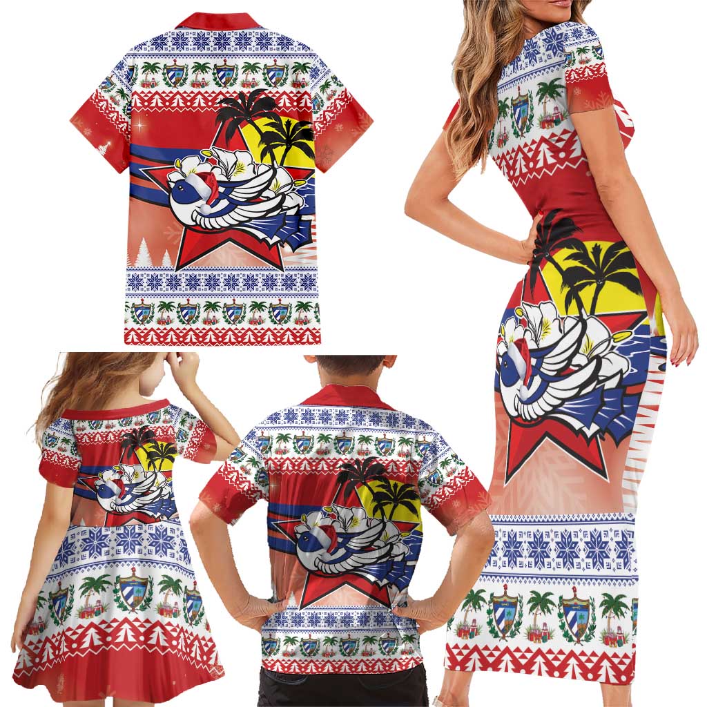 Cuba Cuban Trogon Christmas Family Matching Short Sleeve Bodycon Dress and Hawaiian Shirt Patria o Muerte Venceremos - Wonder Print Shop
