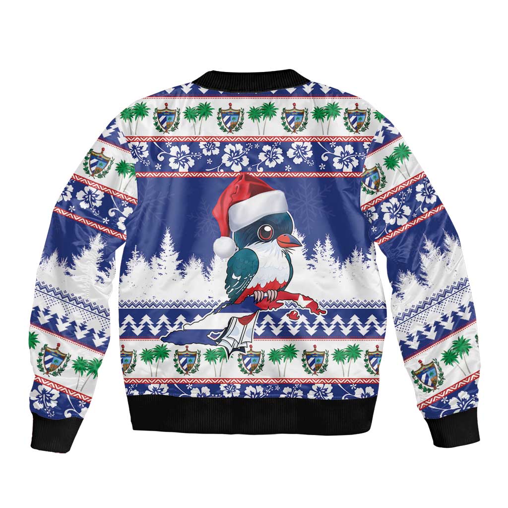 Cuba Christmas Bomber Jacket Cuban Trogon Map With Feliz Navidad - Wonder Print Shop