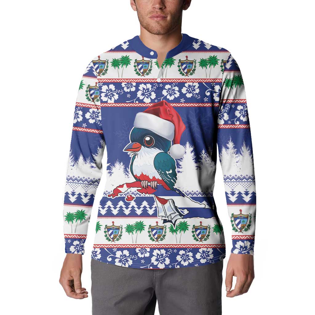 Cuba Christmas Button Sweatshirt Cuban Trogon Map With Feliz Navidad - Wonder Print Shop