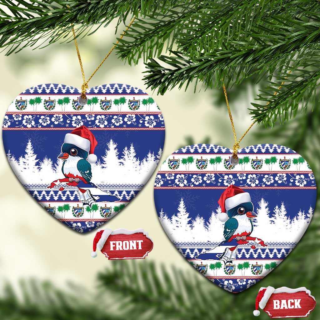 Cuba Christmas Ceramic Ornament Cuban Trogon Map With Feliz Navidad - Wonder Print Shop