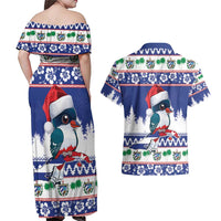 Cuba Christmas Couples Matching Off Shoulder Maxi Dress and Hawaiian Shirt Cuban Trogon Map With Feliz Navidad - Wonder Print Shop