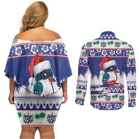 Cuba Christmas Couples Matching Off Shoulder Short Dress and Long Sleeve Button Shirt Cuban Trogon Map With Feliz Navidad - Wonder Print Shop