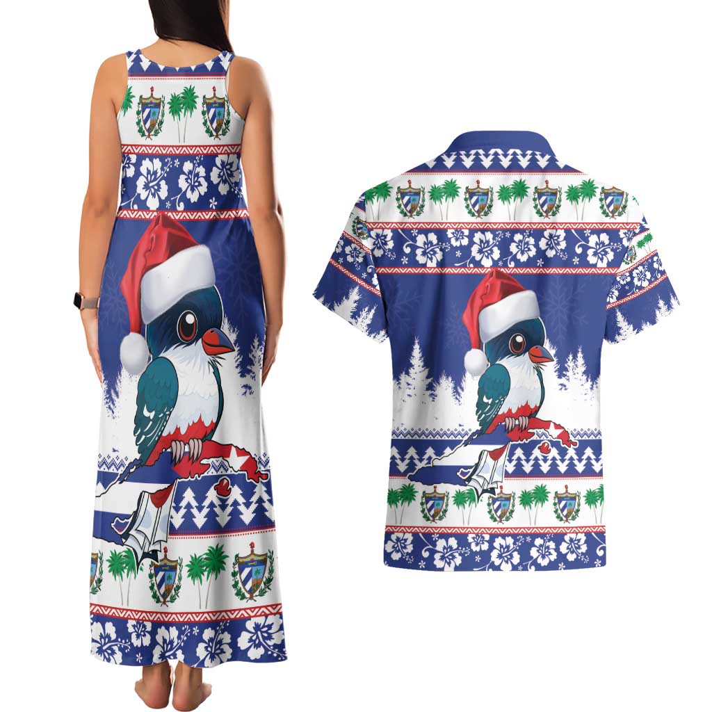 Cuba Christmas Couples Matching Tank Maxi Dress and Hawaiian Shirt Cuban Trogon Map With Feliz Navidad - Wonder Print Shop