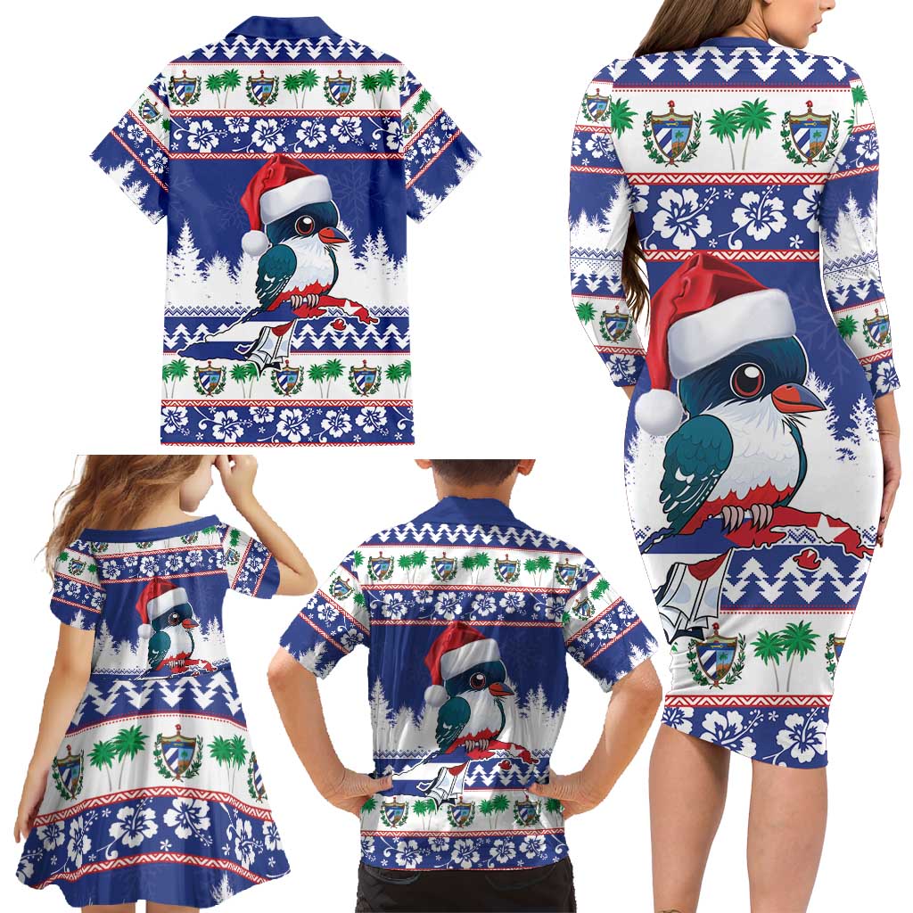 Cuba Christmas Family Matching Long Sleeve Bodycon Dress and Hawaiian Shirt Cuban Trogon Map With Feliz Navidad - Wonder Print Shop