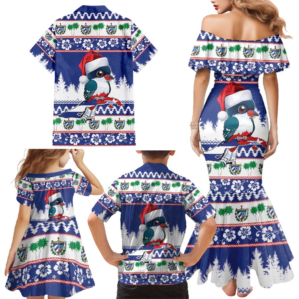 Cuba Christmas Family Matching Mermaid Dress and Hawaiian Shirt Cuban Trogon Map With Feliz Navidad - Wonder Print Shop