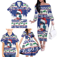 Cuba Christmas Family Matching Off The Shoulder Long Sleeve Dress and Hawaiian Shirt Cuban Trogon Map With Feliz Navidad - Wonder Print Shop
